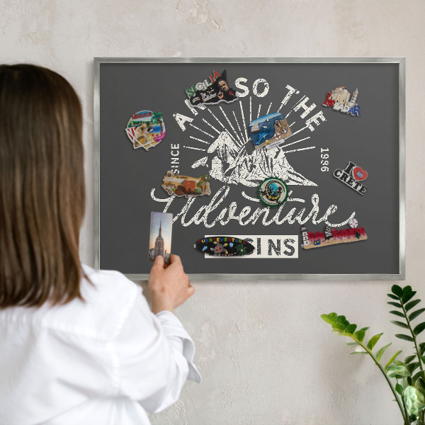 Printed magnet board in a silver frame Mountain inscription