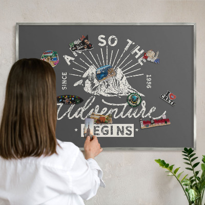 Printed magnet board in a silver frame Mountain inscription