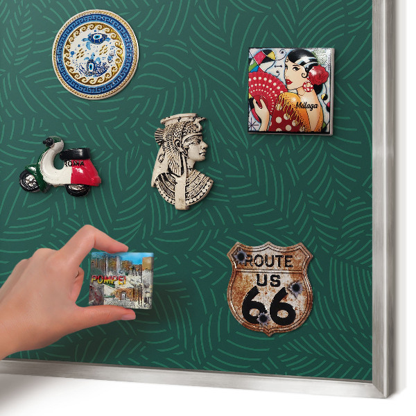 Souvenir magnet display board with a silver frame Green leaves