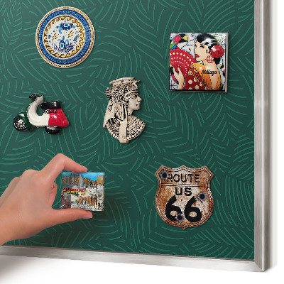 Souvenir magnet display board with a silver frame Green leaves