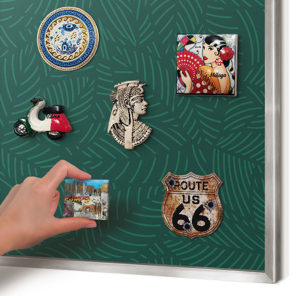 Souvenir magnet display board with a silver frame Green leaves