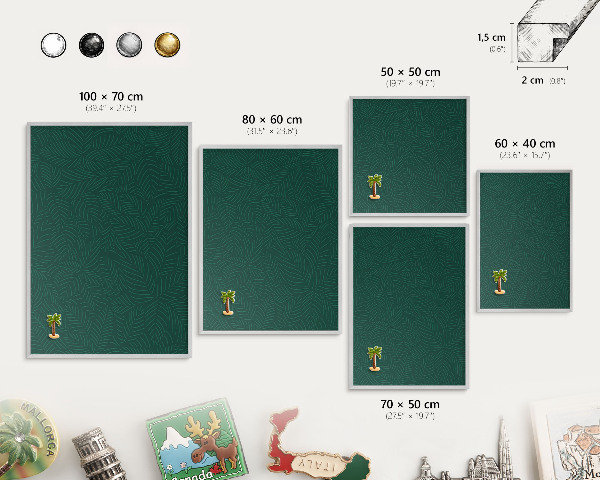 Souvenir magnet display board with a silver frame Green leaves