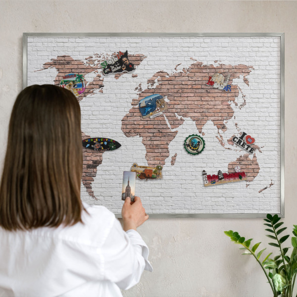Printed magnet board in a silver frame Brick map