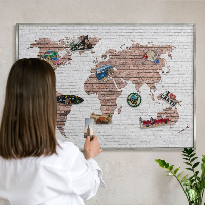Printed magnet board in a silver frame Brick map