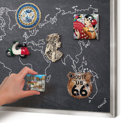 Souvenir magnet display board with a silver frame Cretaceous world