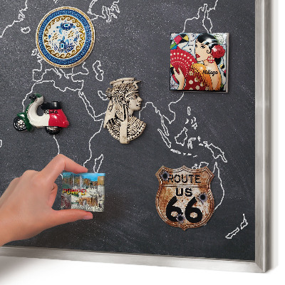 Souvenir magnet display board with a silver frame Cretaceous world
