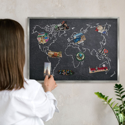 Souvenir magnet display board with a silver frame Cretaceous world