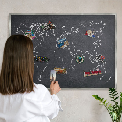 Souvenir magnet display board with a silver frame Cretaceous world
