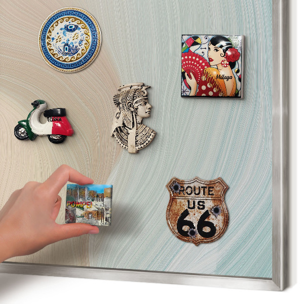 Souvenir magnet display board with a silver frame Pastel swirl