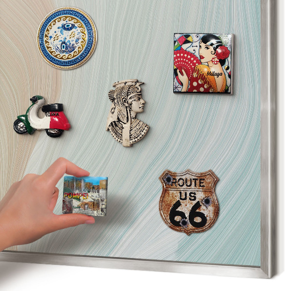 Souvenir magnet display board with a silver frame Pastel swirl