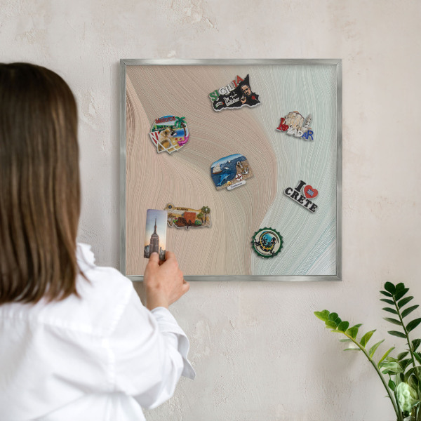 Souvenir magnet display board with a silver frame Pastel swirl
