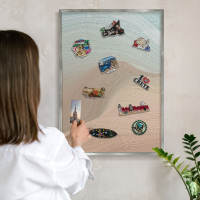 Souvenir magnet display board with a silver frame Pastel swirl