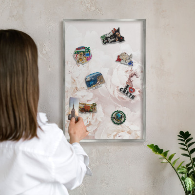 Printed magnet board in a silver frame White peonies