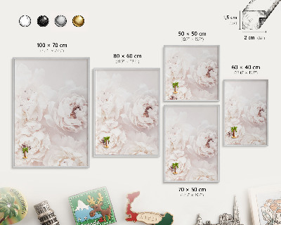 Printed magnet board in a silver frame White peonies