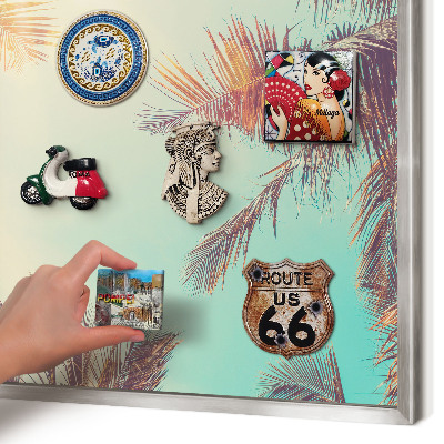 Souvenir magnet display board with a silver frame Tropical paradise