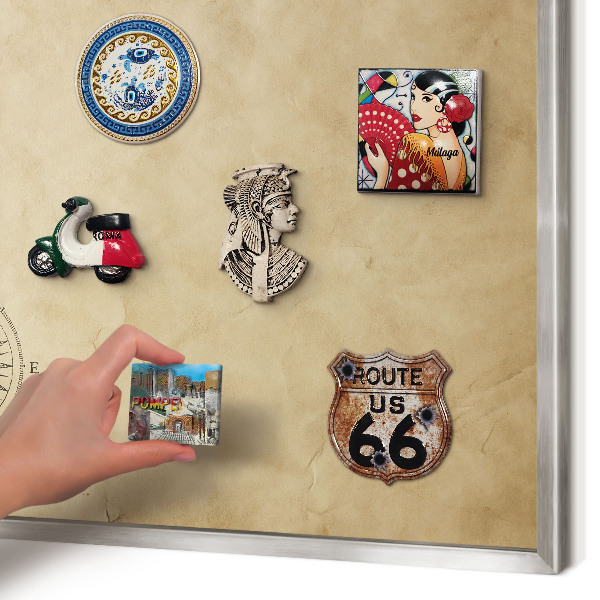 Souvenir magnet display board with a silver frame Wind rose