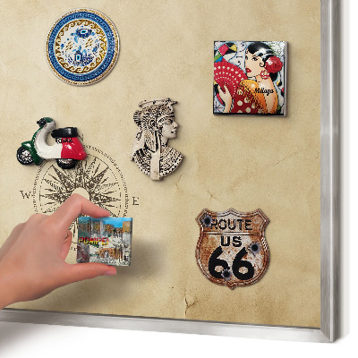 Souvenir magnet display board with a silver frame Wind rose