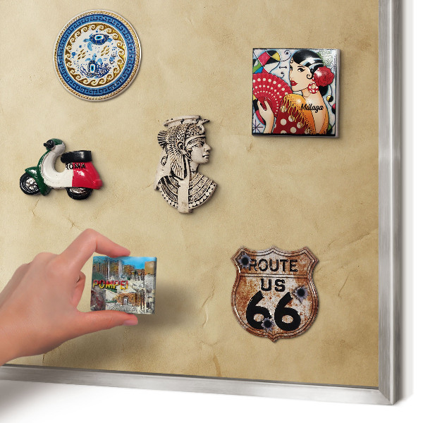 Souvenir magnet display board with a silver frame Wind rose