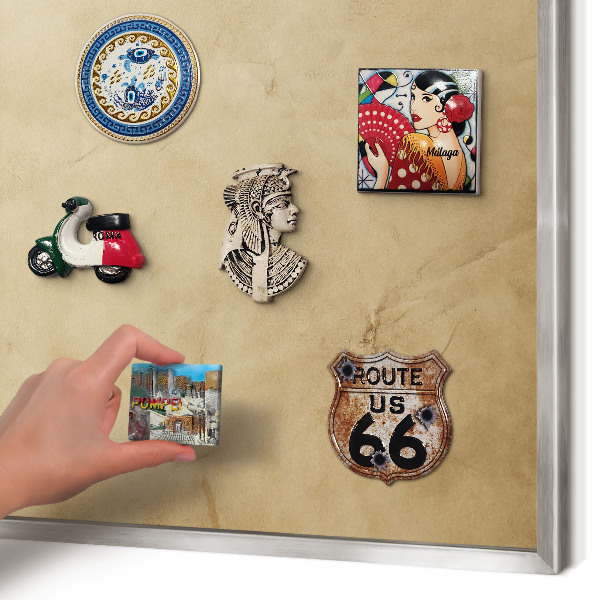 Souvenir magnet display board with a silver frame Wind rose