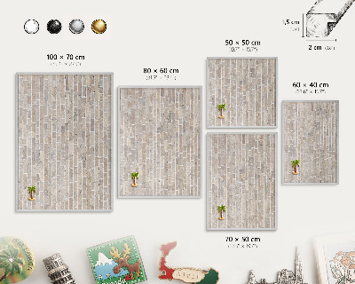 Souvenir magnet display board with a silver frame Brick pattern