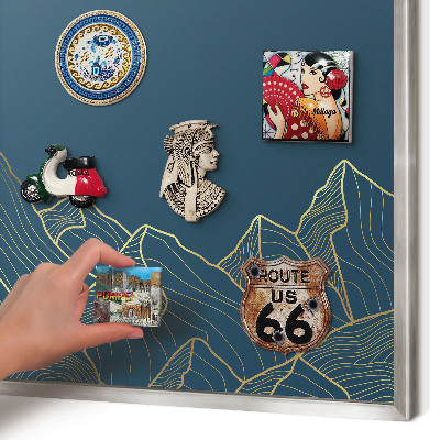 Printed magnet board in a silver frame Mountain minimalism