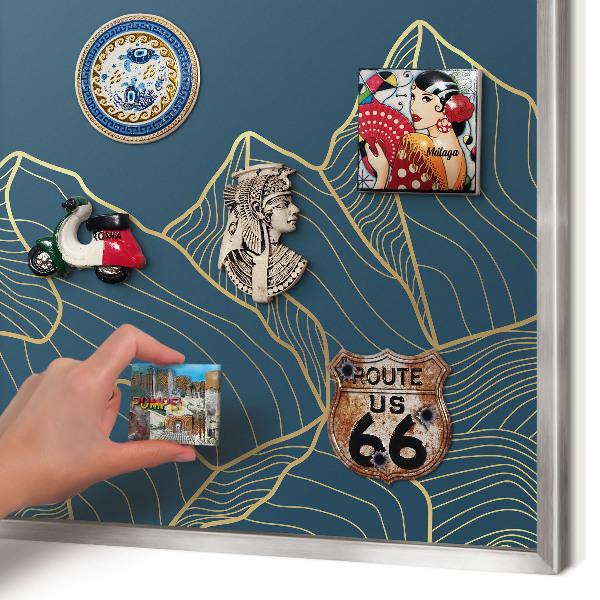 Printed magnet board in a silver frame Mountain minimalism