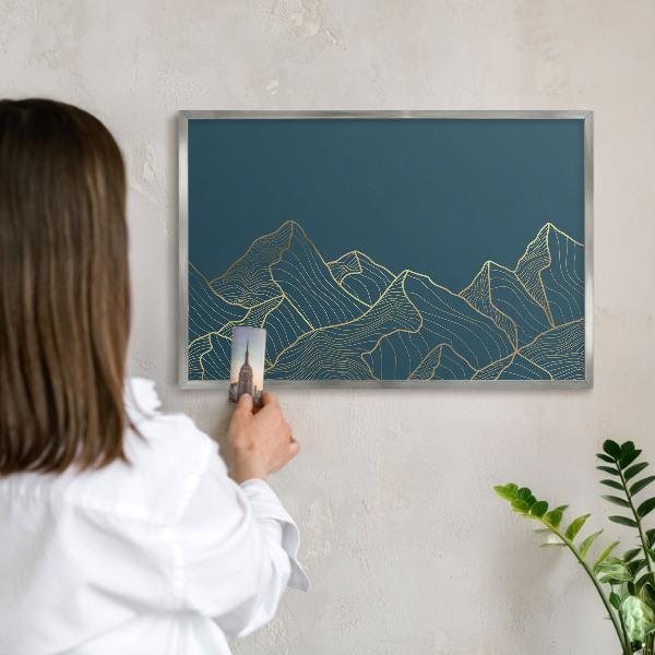 Printed magnet board in a silver frame Mountain minimalism