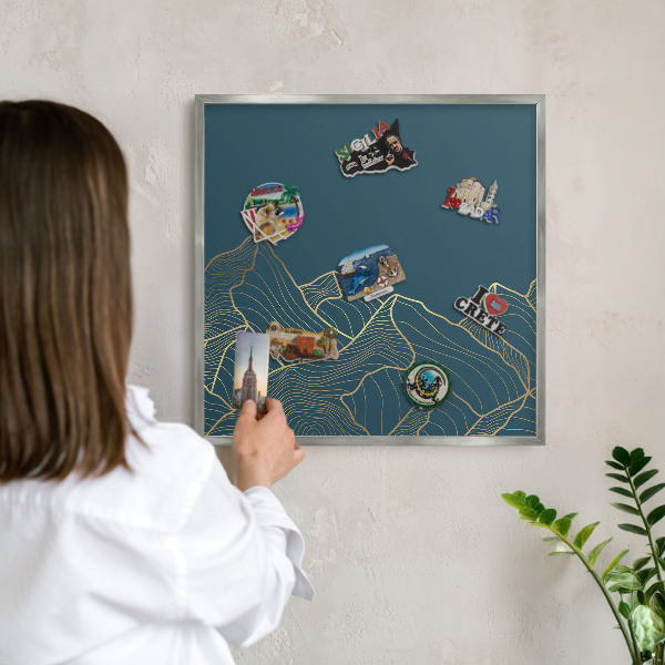 Printed magnet board in a silver frame Mountain minimalism