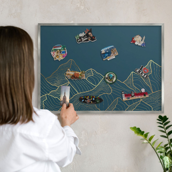 Printed magnet board in a silver frame Mountain minimalism