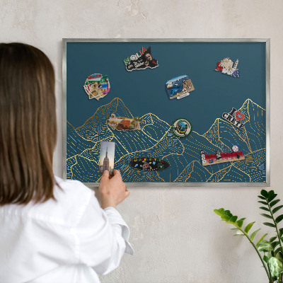 Printed magnet board in a silver frame Mountain minimalism