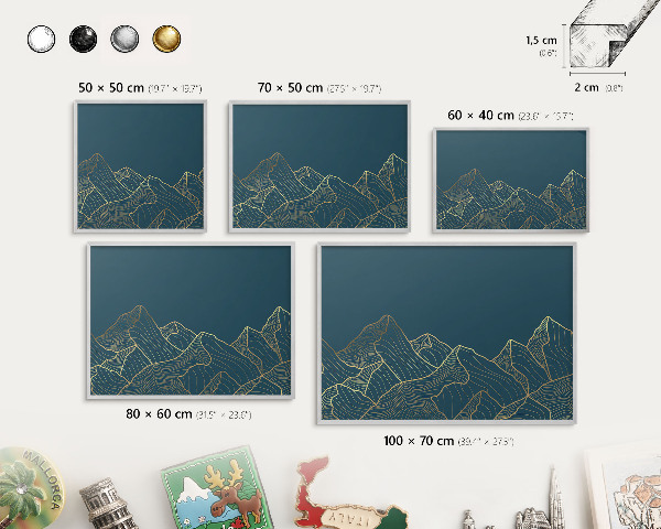 Printed magnet board in a silver frame Mountain minimalism