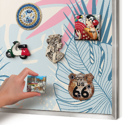 Souvenir magnet display board with a silver frame Tropical abstraction