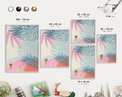 Souvenir magnet display board with a silver frame Tropical abstraction