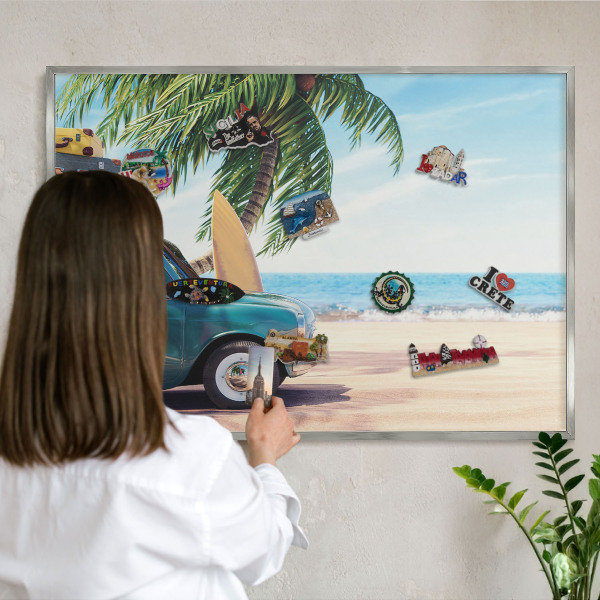 Printed magnet board in a silver frame Holiday peace