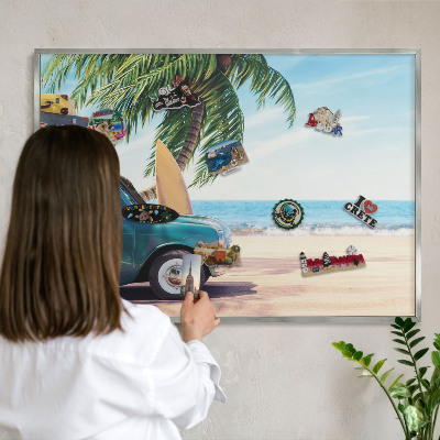 Printed magnet board in a silver frame Holiday peace