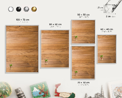 Souvenir magnet display board with a silver frame Wooden texture