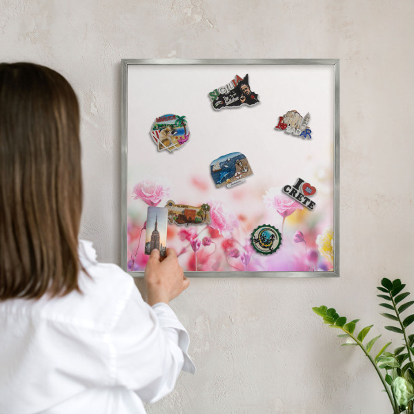 Printed magnet board in a silver frame Pastel flowers