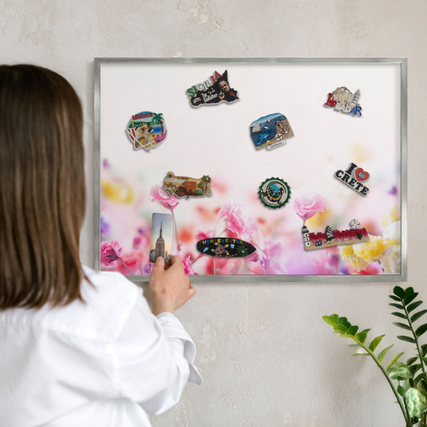 Printed magnet board in a silver frame Pastel flowers