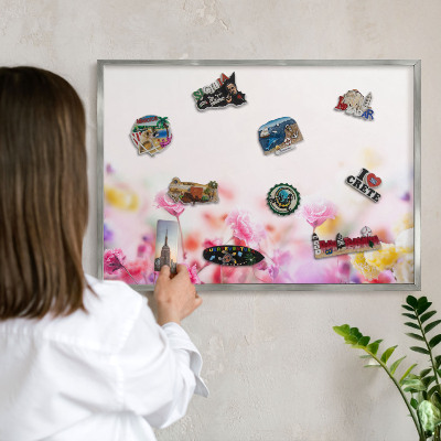 Printed magnet board in a silver frame Pastel flowers