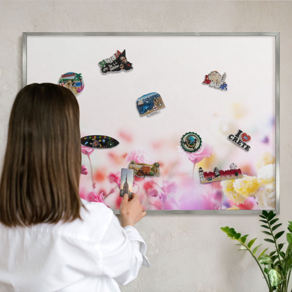 Printed magnet board in a silver frame Pastel flowers