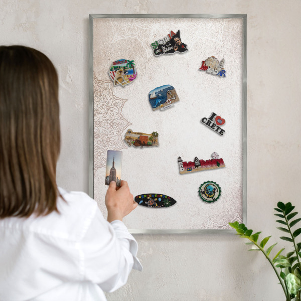 Printed magnet board in a silver frame Ethnic patterns