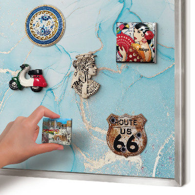 Souvenir magnet display board with a silver frame Turquoise elegance
