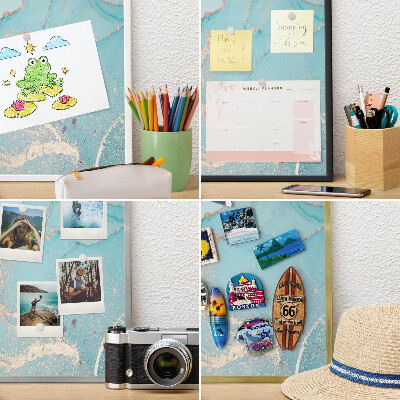 Souvenir magnet display board with a silver frame Turquoise elegance