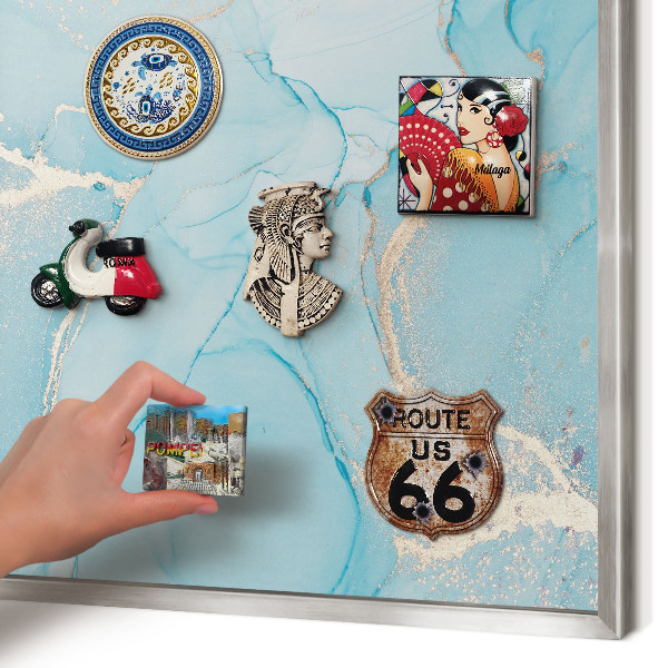 Souvenir magnet display board with a silver frame Turquoise elegance