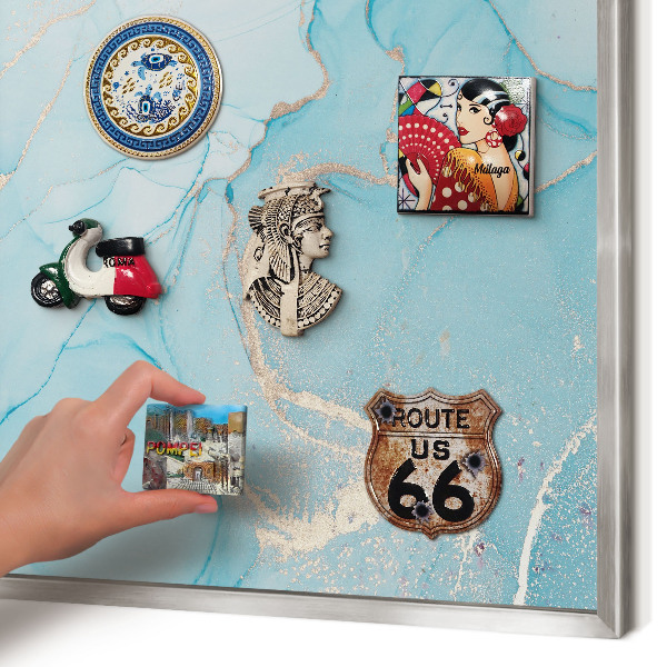 Souvenir magnet display board with a silver frame Turquoise elegance
