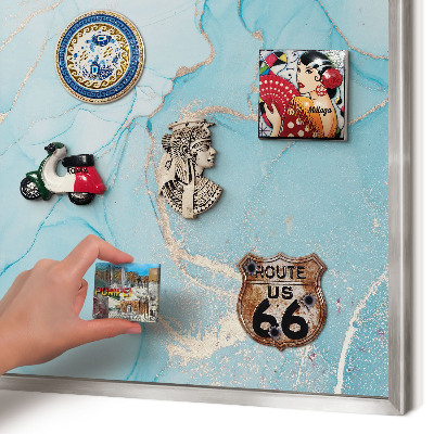 Souvenir magnet display board with a silver frame Turquoise elegance