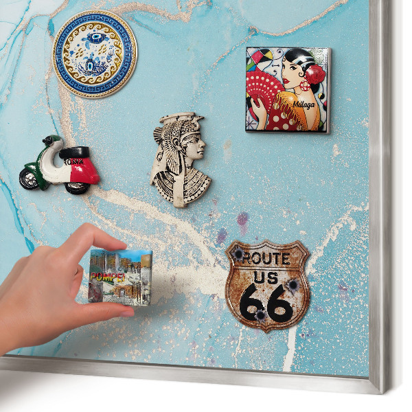 Souvenir magnet display board with a silver frame Turquoise elegance