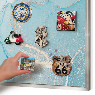 Souvenir magnet display board with a silver frame Turquoise elegance