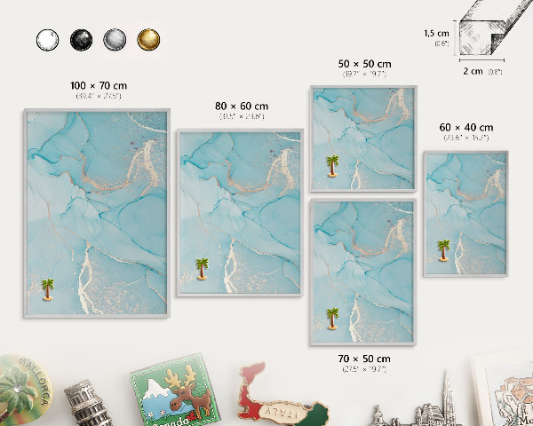 Souvenir magnet display board with a silver frame Turquoise elegance