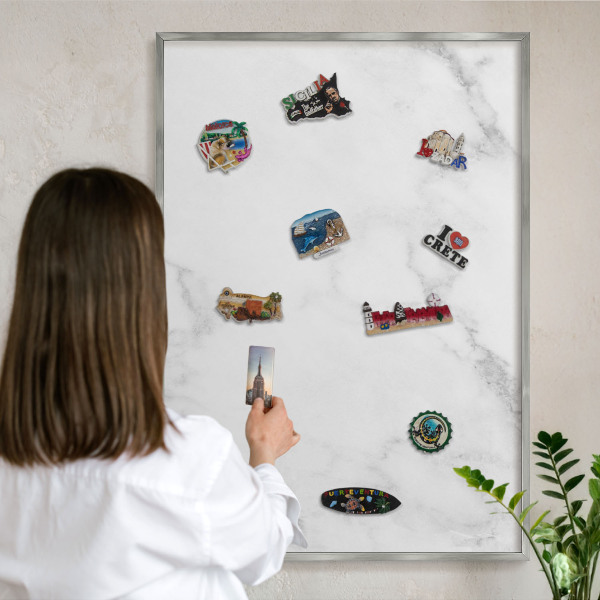 Printed magnet board in a silver frame Elegant marble